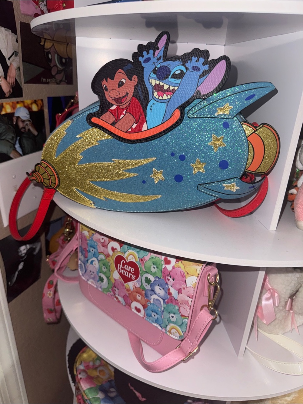 Disney Lilo & Stitch Blue Glitter Rocket Crossbody Bag with Red Accents